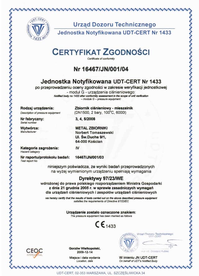 Certyfikat jakości